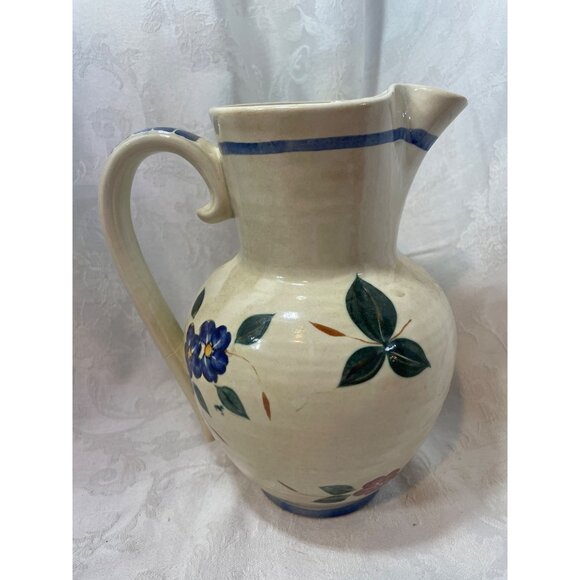 Vintage Handpainted Floral Ceramic Pitcher With Handle *DAMAGED*READ* - Picture 5 of 9